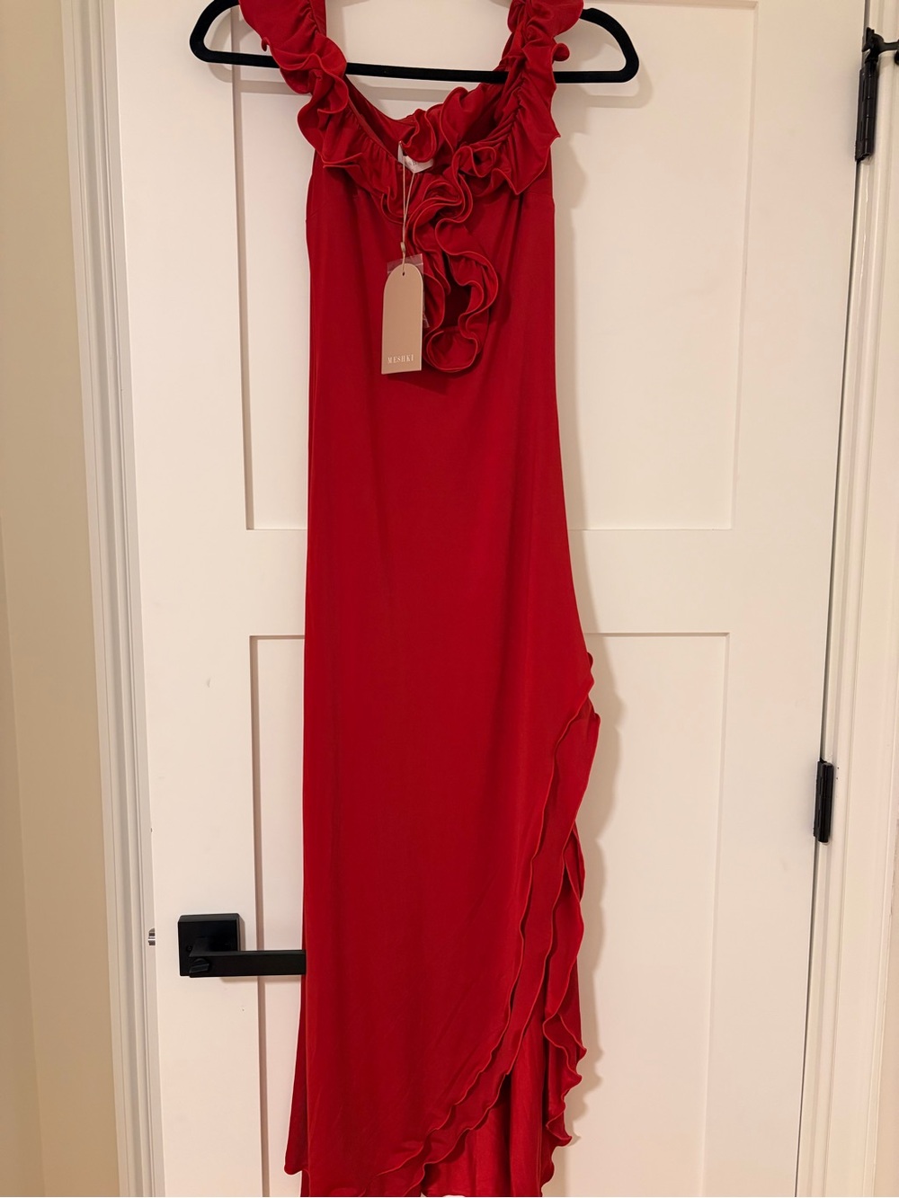 Meshki Red Off-Shoulder Ruffle Midi Dress - Picture 2 of 4